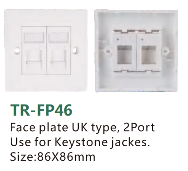 Face plate UK type,2PortUse for Keystonejackes.Size:86X86mm